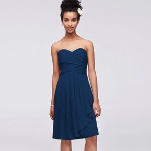 David’s Bridal strapless crinkle chiffon | Size 10 | Navy Blue | short